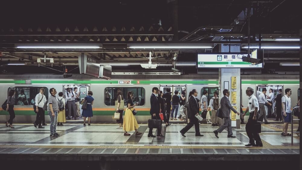 Many people at jr east platform