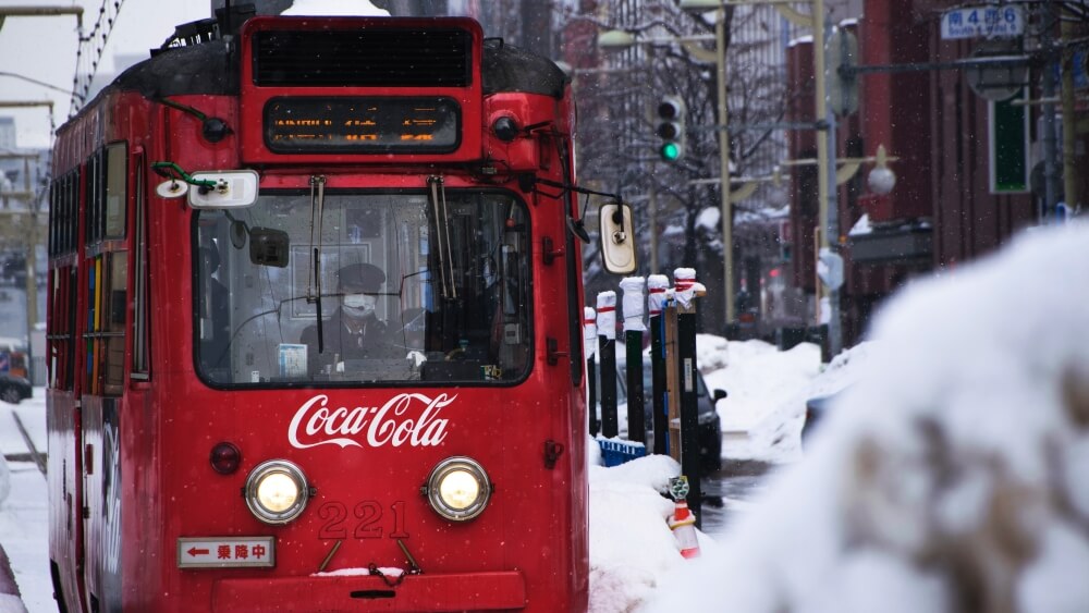 tram runs in snow