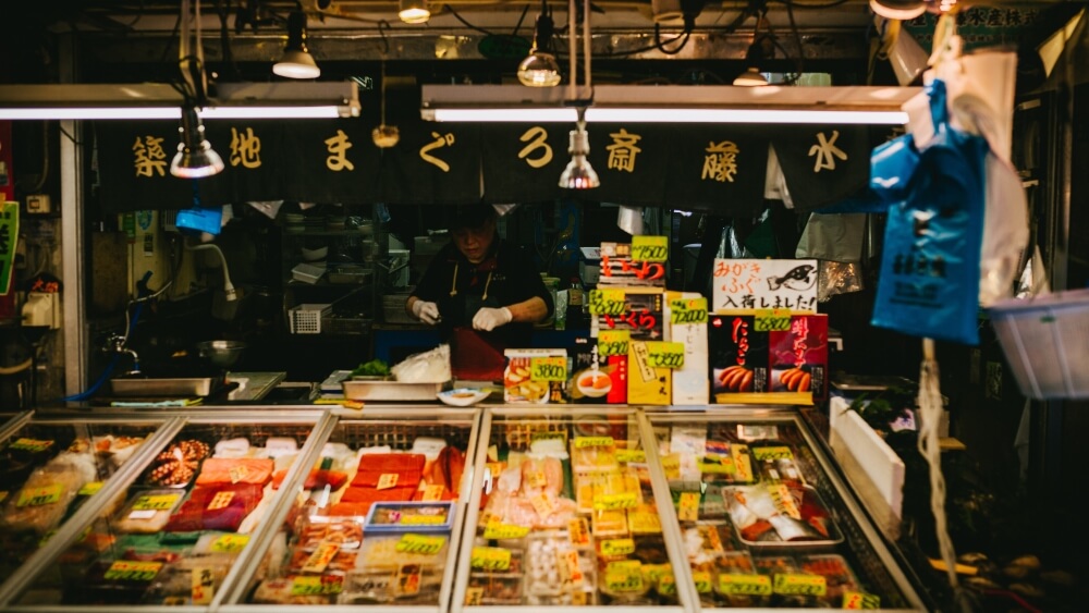 A shop in Tsukiji fish market