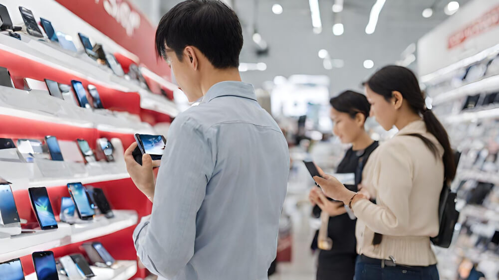 choosing smartphone at a shop