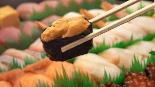 eating sea urchin sushi