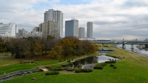 river, park and building