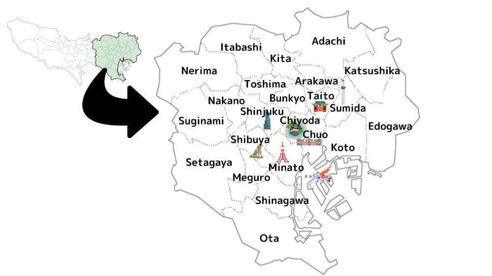 map of 23 special wards of Tokyo