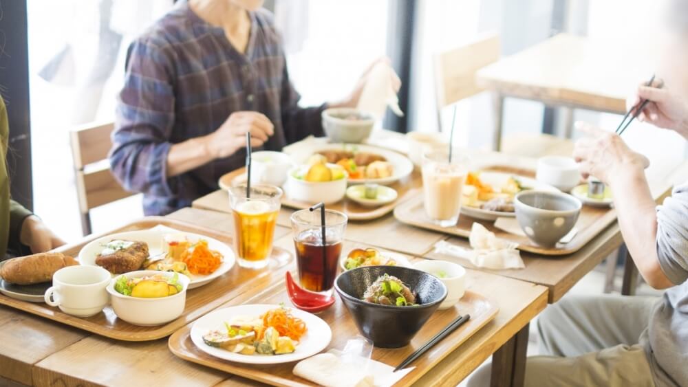 people eat meals at a family restaurant