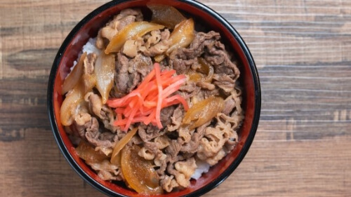 beef and onions on rice