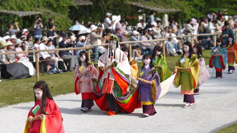 Procession of people wear kimono