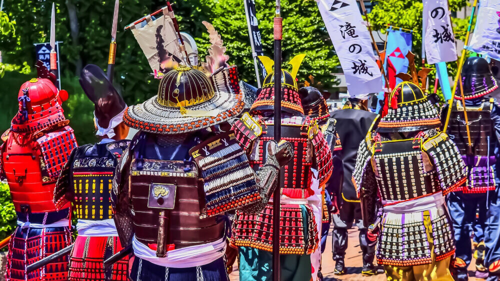 A procession of people in armor